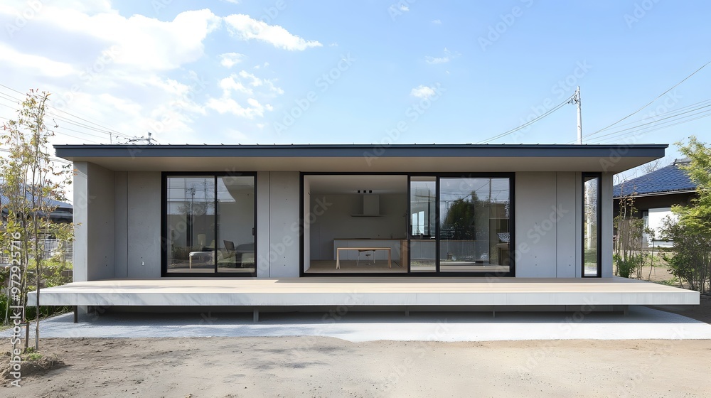Modern Concrete House with Large Sliding Doors and Deck Modern Concrete House with Large Sliding Doors and Deck