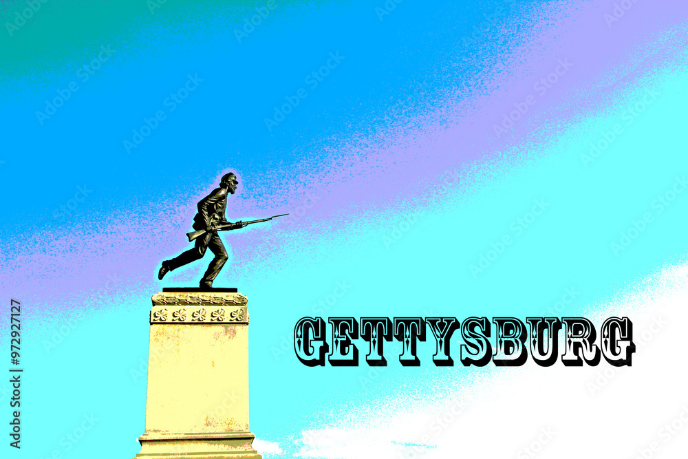 Naklejka premium Simulated illustration of a 1930’s style advertisement for Gettysburg battlefield, Pennsylvania,, USA