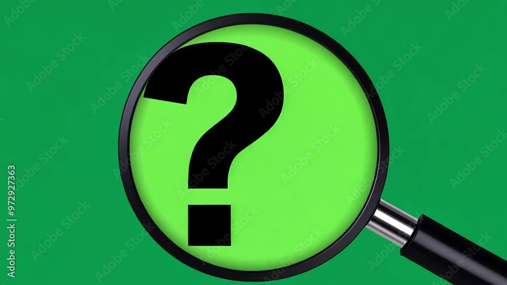 Magnifying glass is showing a question mark on a green background. The concept of the video is about finding answers and solving problems Magnifying glass is showing a question mark on a green background. The concept of the video is about finding answers and solving problems