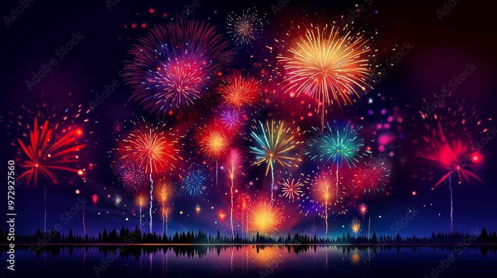 Festive Fireworks Display A vibrant fireworks show lighting up the night sky with colorful bursts.Generative AI illustration Festive Fireworks Display A vibrant fireworks show lighting up the night sky with colorful bursts.Generative AI illustration