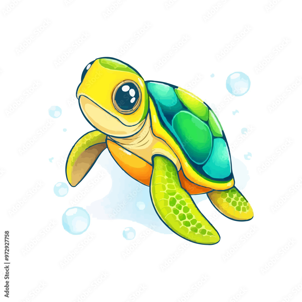Fototapeta premium watercolor, oil painting style turtle mascot logo. Sea turtle vector illustration isolated on white background. Cartoon marine animal. 