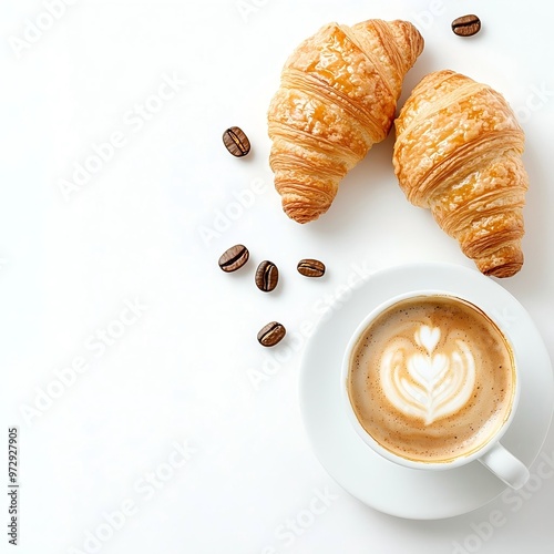  French Breakfast with Coffee and Croissant on Wooden Table