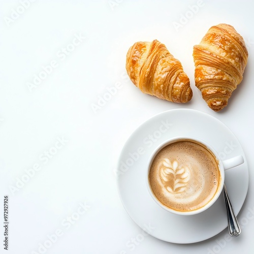  French Breakfast with Coffee and Croissant on Wooden Table