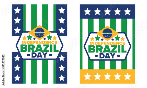 Brazil Independence Day. Happy national holiday. Freedom day. Celebrate annual in September 7. Brazil flag. Patriotic brazilian design. Poster, card, banner, template, background. Vector illustration