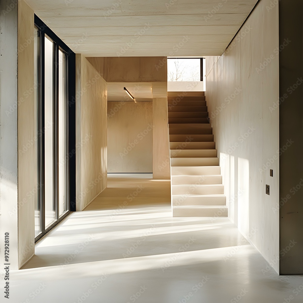 Fototapeta premium Minimalist Concrete Staircase and Hallway Interior Design