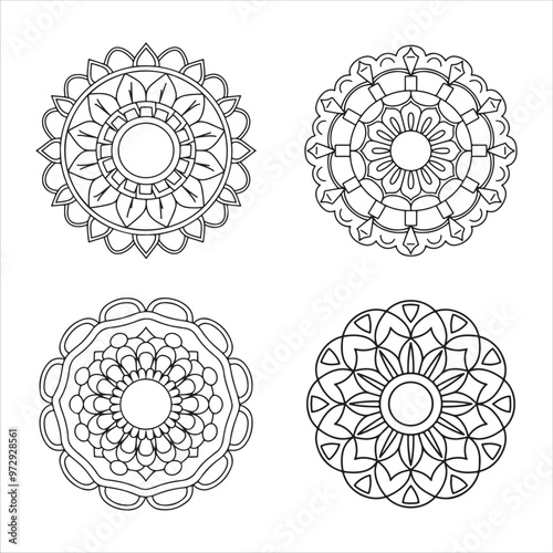 Elegant Floral Mandala Coloring Design: Geometric Patterns and Ornamental Style