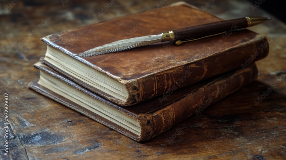 Antique Books with Quill Pen Antique Books with Quill Pen