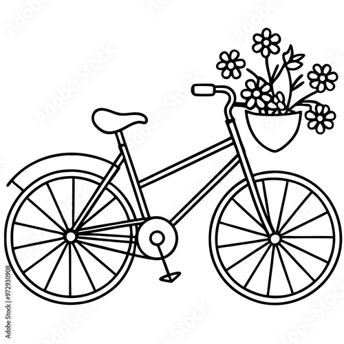 cycle with flowers outline coloring book page line art drawing photo