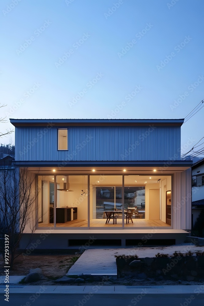Modern Japanese House with Large Glass Windows and a Small Garden Modern Japanese House with Large Glass Windows and a Small Garden