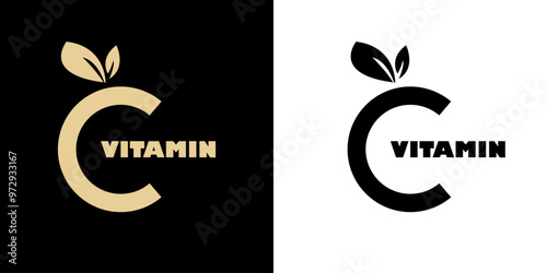 Vitamin C - vector gold sign for supplement labeling.