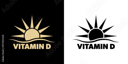 Vitamin D - vector stamp with sun for supplement or food product labeling
