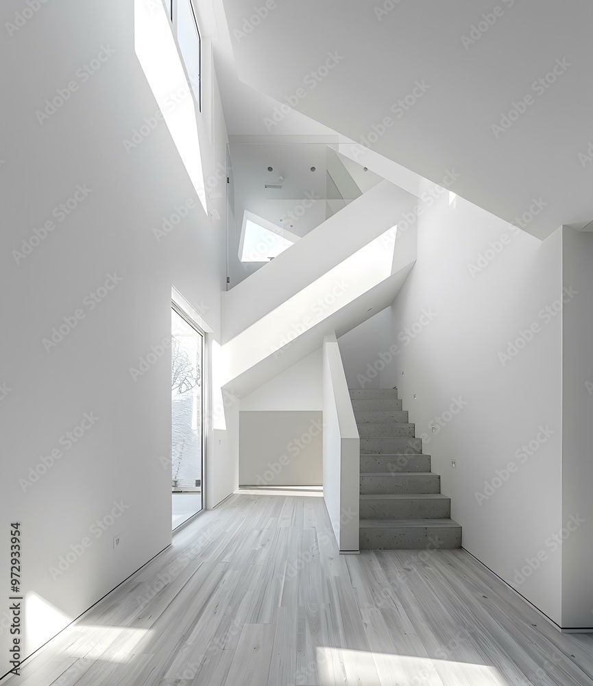Obraz premium Modern Minimalist White Staircase Interior Design