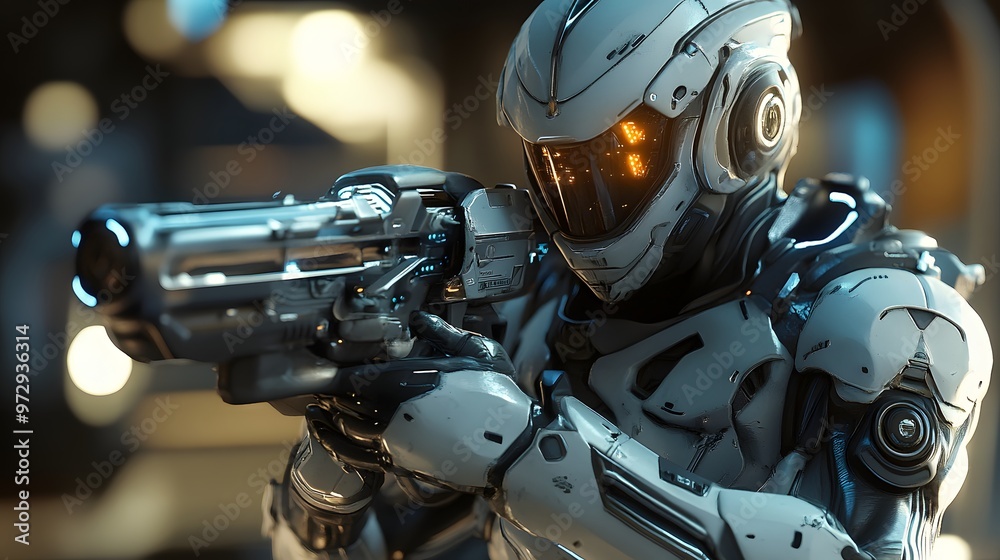 Fototapeta premium 4. **A futuristic sci-fi soldier in high-tech exosuit, holding an energy weapon