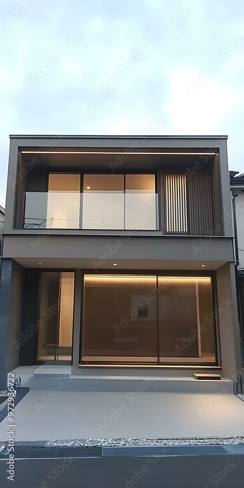 Modern Japanese Style Home with Glass Windows and Stone Patio Modern Japanese Style Home with Glass Windows and Stone Patio