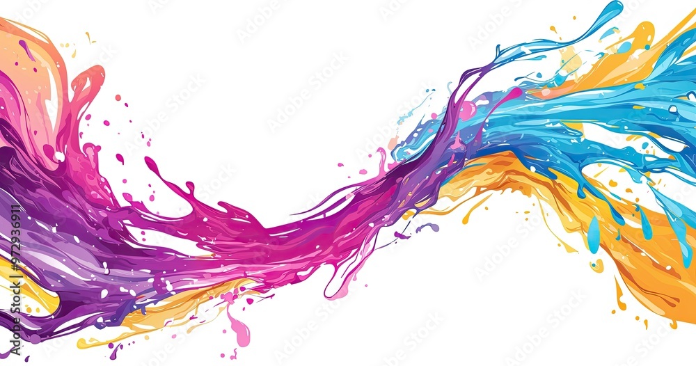 Fototapeta premium A vibrant splash of colorful paint streams across a white background, showcasing creativity and artistic expression.