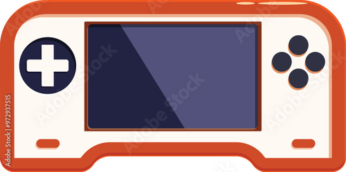 This cartoon illustration features an orange handheld gaming console, perfect for showcasing the excitement of mobile gaming