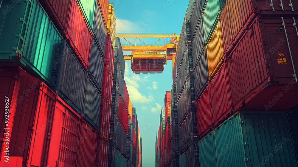 Fototapeta premium Shipping containers being loaded onto freight ships