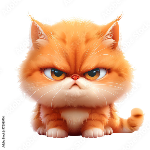 Adorable grumpy orange kitten with expressive eyes, fluffy fur, isolated on white background., transparent background photo