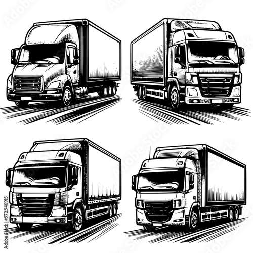 Set of four vector icons of a truck