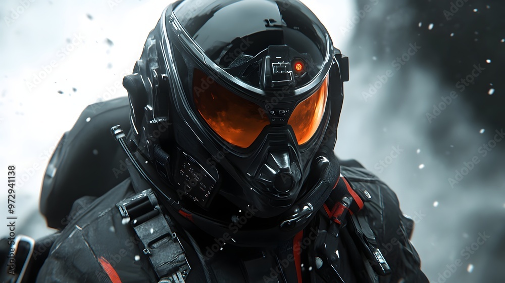 45. **3D render of a technologically advanced space fighter pilot in combat gear 45. **3D render of a technologically advanced space fighter pilot in combat gear