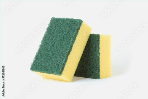 Yellow and green scrub sponge for dishwashing isolated on a white background 