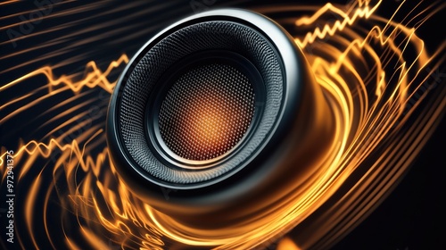 A dynamic image of a car speaker with sound waves or vibrations illustrated around it, conveying the power and clarity of the audio system.