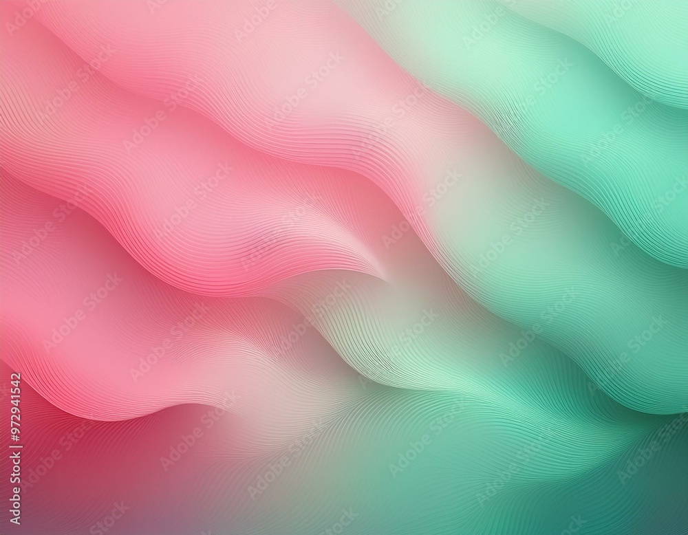 Obraz premium A soft abstract gradient featuring wavy layers in pink and green hues. Ideal for backgrounds, digital art, modern design projects, or soothing visual effects