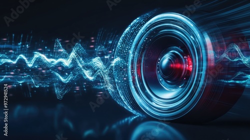 A dynamic image of a car speaker with sound waves or vibrations illustrated around it, conveying the power and clarity of the audio system.