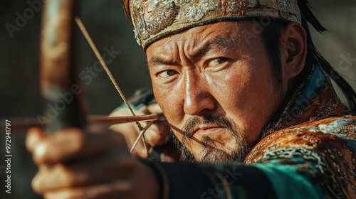 Group of Mongolian archers training together photo