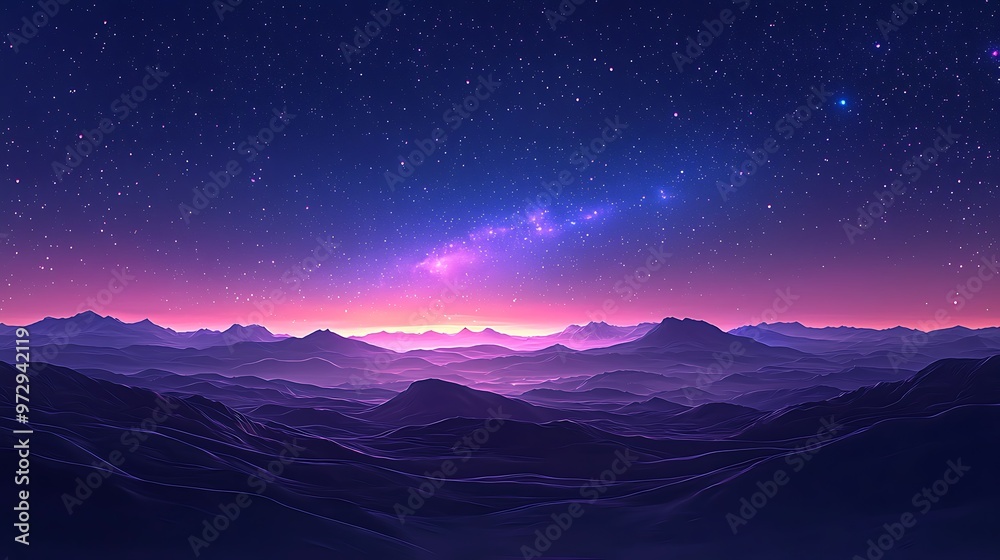Majestic purple mountain range under a clear, starry night sky ...