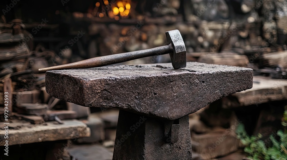 A Hammer Resting on a Blacksmith's Anvil A Hammer Resting on a Blacksmith's Anvil
