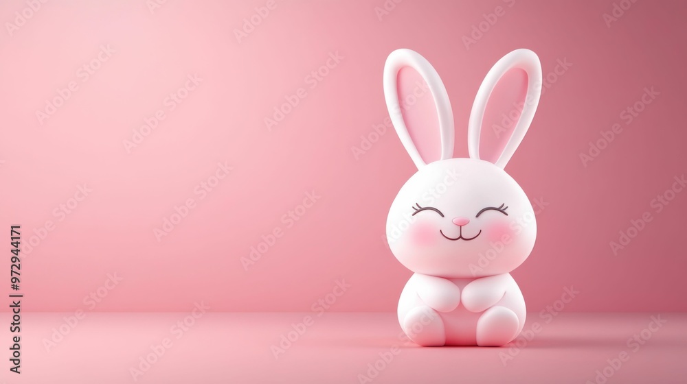 Cute Smiling Bunny on Pink Background. Generative ai Cute Smiling Bunny on Pink Background. Generative ai