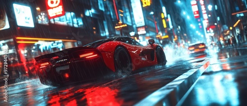 Futuristic super car with super racing car technology accuracy in video games background wallpaper AI generated image