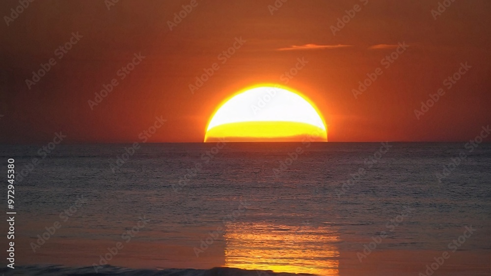 Sunset over the ocean with a vibrant orange sky. Sunset over the ocean with a vibrant orange sky.