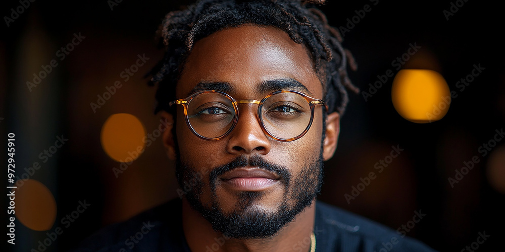 Portrait of an attractive dark-skinned man wearing glasses Portrait of an attractive dark-skinned man wearing glasses