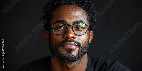 Portrait of an attractive dark-skinned man wearing glasses