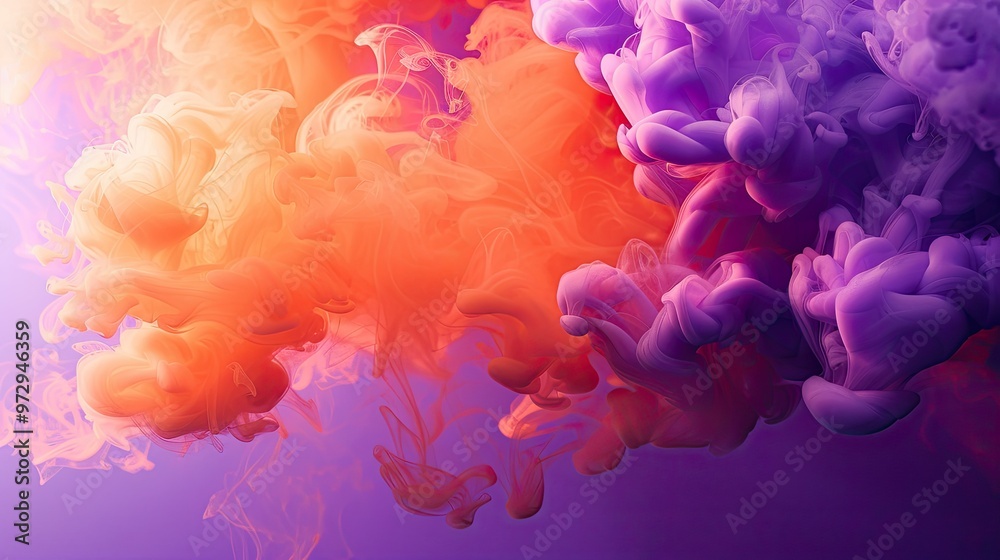 Fototapeta premium A vibrant swirl of colorful smoke blending orange and purple hues, creating a dynamic and artistic visual effect.