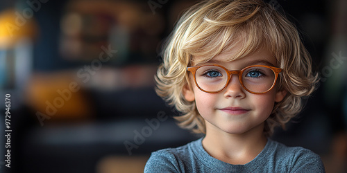 Portrait of a cute little boy with glasses