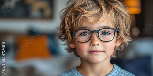 Portrait of a cute little boy with glasses