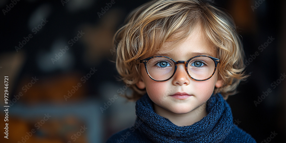 Portrait of a cute little boy with glasses