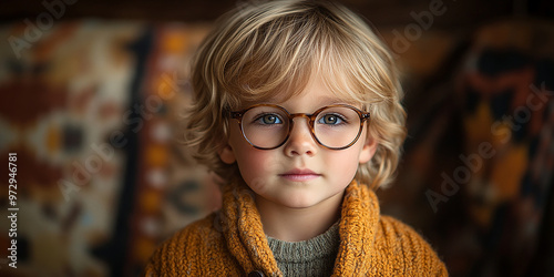 Portrait of a cute little boy with glasses