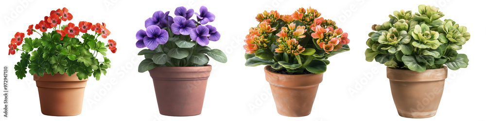 Naklejka premium A set of indoor plants in clay pots, a collection of plants. Transparent, background, png.