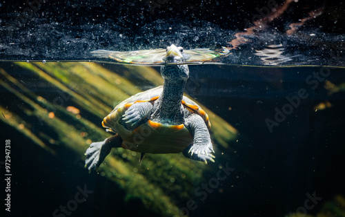 Diamondback Terrapin swimming in a zoo aquarium.