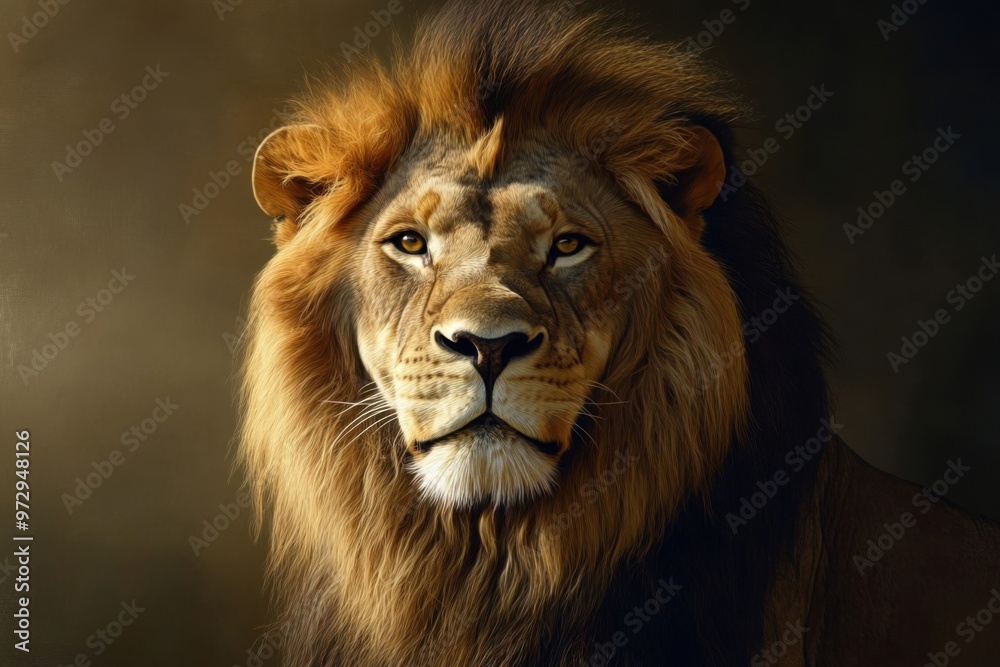 A stylized portrait of a lion with a majestic mane, blending realism with artistic elements. A stylized portrait of a lion with a majestic mane, blending realism with artistic elements.
