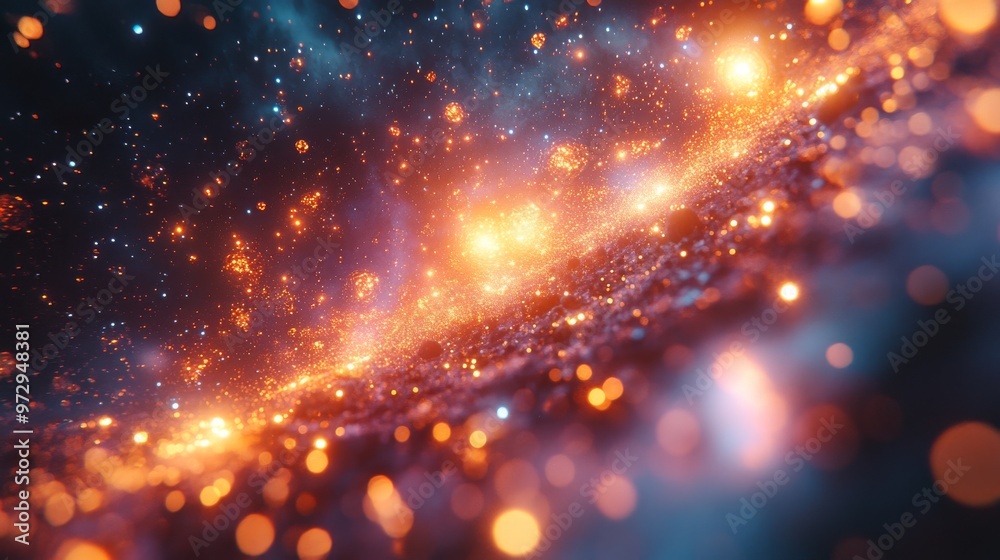 Vibrant cosmic scene filled with glowing orange and blue particles, resembling a galaxy or nebula in space Vibrant cosmic scene filled with glowing orange and blue particles, resembling a galaxy or nebula in space