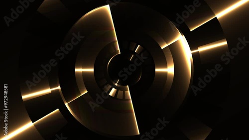 Golden color circle light animation video effect on black background High quality 4k footage