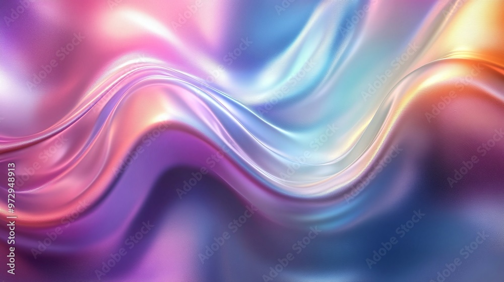 exploring the beauty of an abstract holographic wave in motion on a reflective chrome background, perfect for contemporary art and design