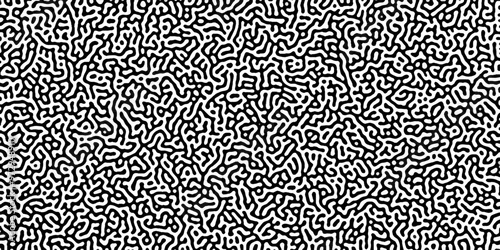 Turing reaction diffusion monochrome seamless pattern with chaotic motion .Linear design with biological shapes. Organic lines in memphis. abstract turing organic wallpaper background .	
