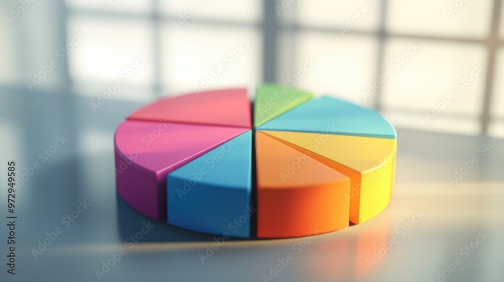 Obraz premium A high-resolution image of a 3D pie chart with colorful segments, displaying various data proportions and set against a clean, modern background.
