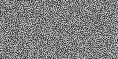 Turing reaction diffusion monochrome seamless pattern with chaotic motion .Linear design with biological shapes. Organic lines in memphis. abstract turing organic wallpaper background .	
